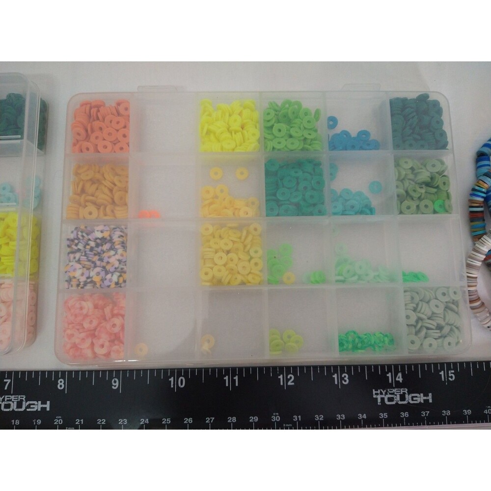 Lot of Crafting/Jewelry Heishi Vinyl Beads in cases + 5 Bracelets + bit of Cord - Picture 5 of 8